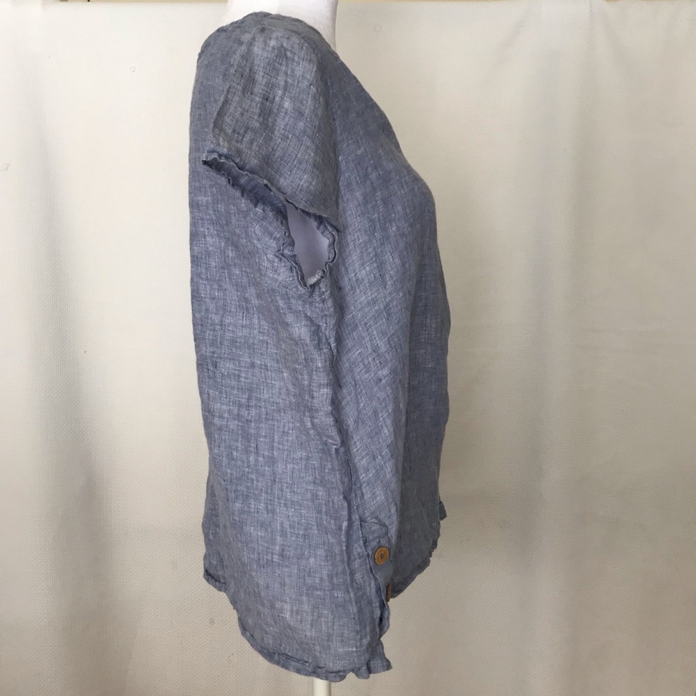 Cynthia Rowley 100% Linen blue short sleeve top blouse size L (Flaw) - Picture 3 of 11